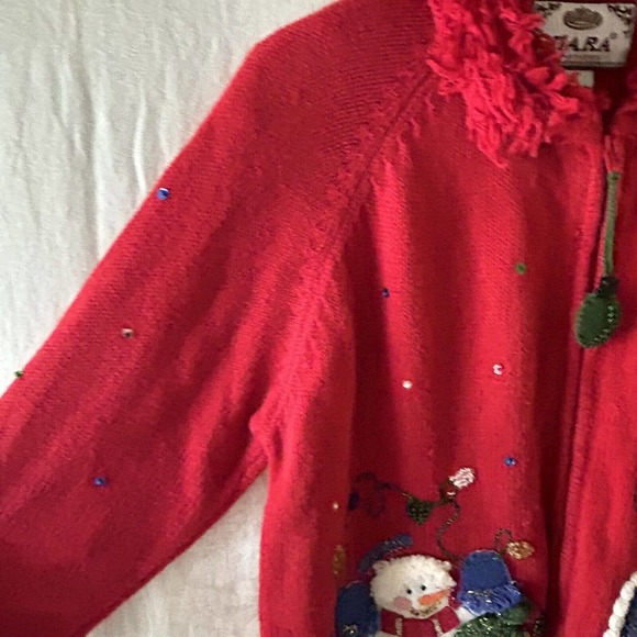 Vintage Ugly Christmas Holiday Sweater cardigan Large PETITE Full Zip Snowman - Picture 11 of 16